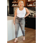 Get ready for a stylish and comfortable fit with our Washed Out Gray Tummy Control Judy Blue Jeans! The viral tummy