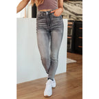 Get ready for a stylish and comfortable fit with our Washed Out Gray Tummy Control Judy Blue Jeans! The viral tummy