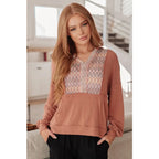 Our Wave Hello Textured Panel Hoodie is ideal for any closet. Crafted in a soft jersey knit heathered rust color