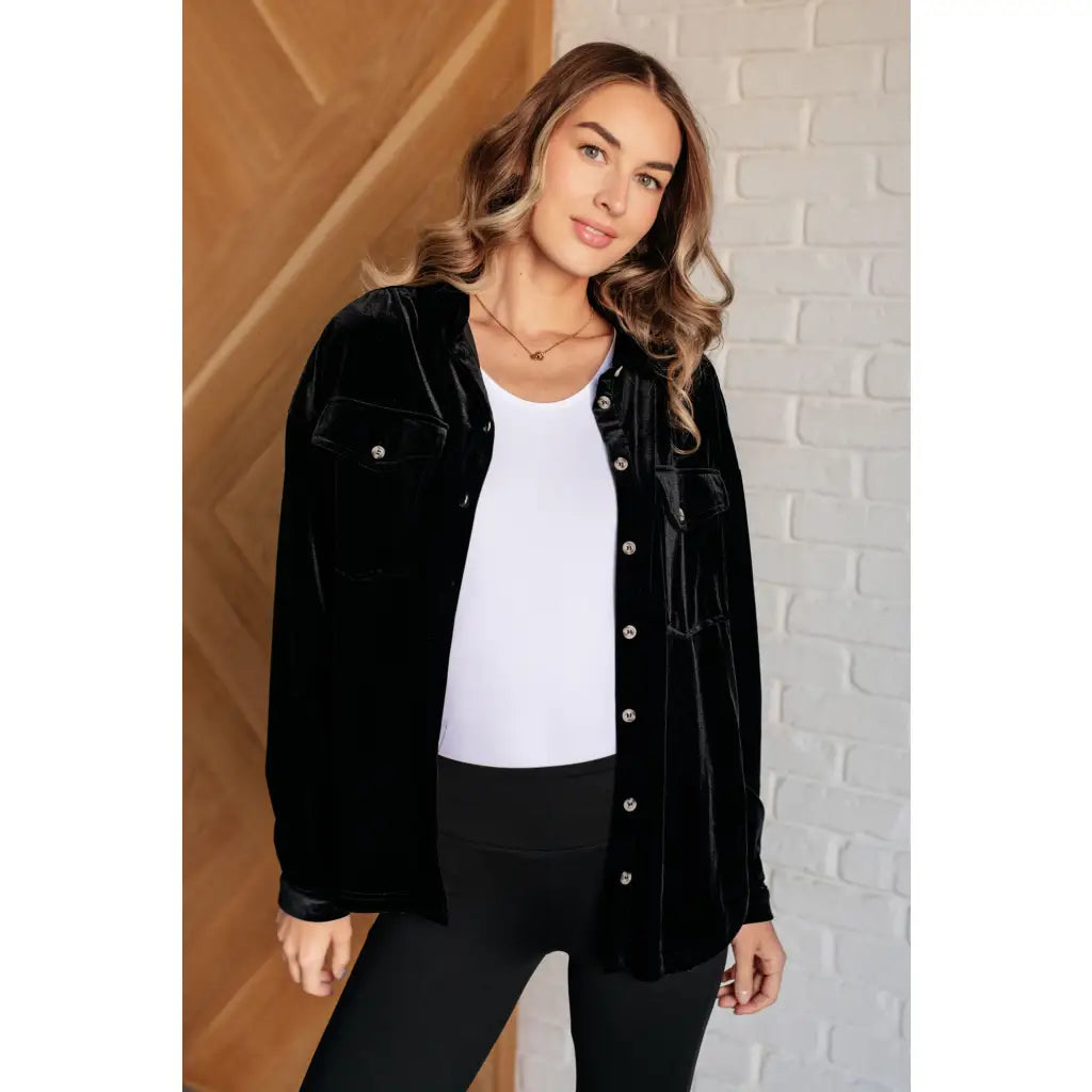 Our What Are the Odds Velvet Button Down Top features a velvet knit fabric collared neckline front button closure