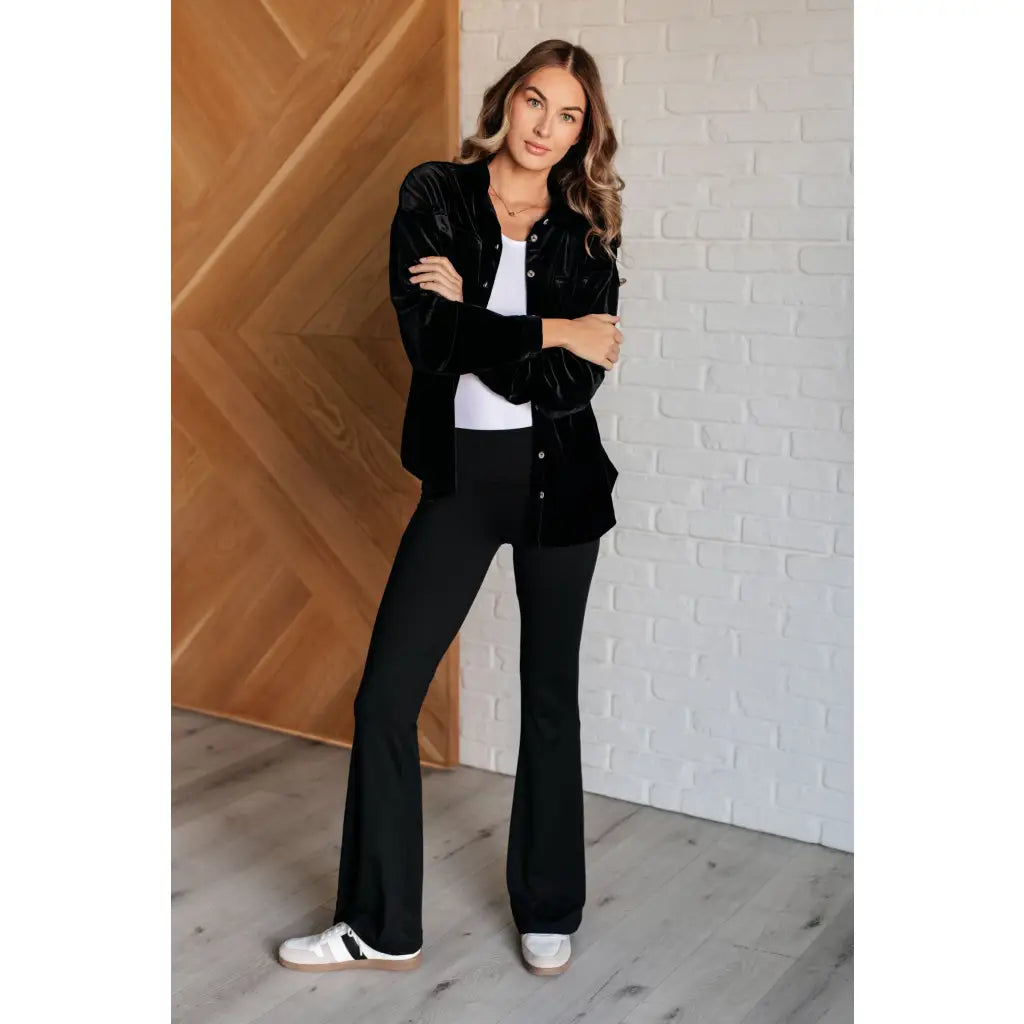 Our What Are the Odds Velvet Button Down Top features a velvet knit fabric collared neckline front button closure