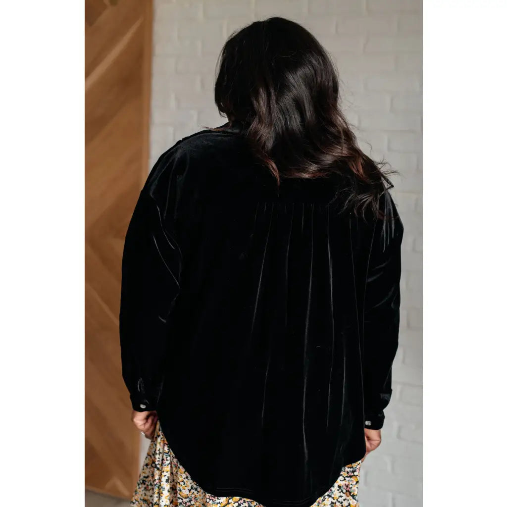 Our What Are the Odds Velvet Button Down Top features a velvet knit fabric collared neckline front button closure