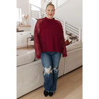 Flowy and oversized wine lace blouse with mock neck sleeves. Plus size friendly perfect for layering brunch looks