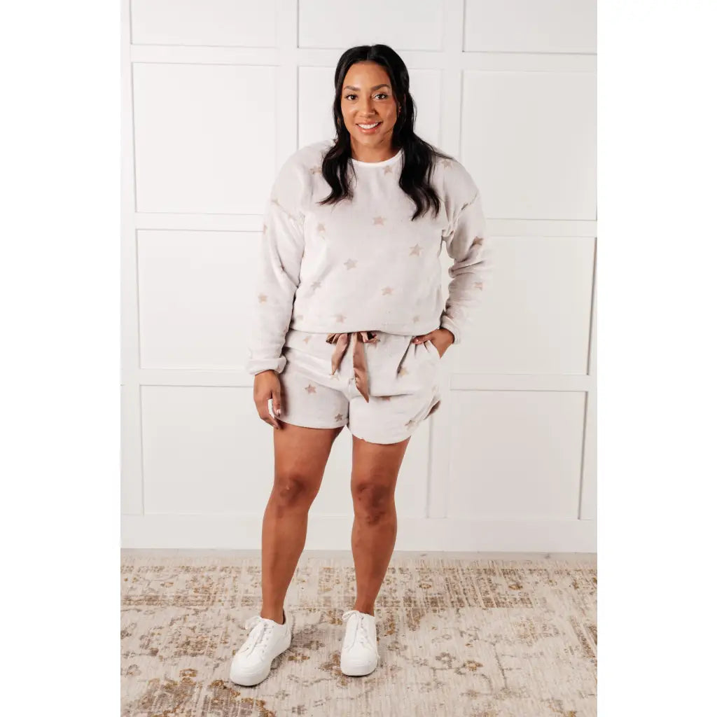 Unwind in style with our Wish on the Stars Loungewear Set. Made from softest beige faux fur for ultimate luxurious