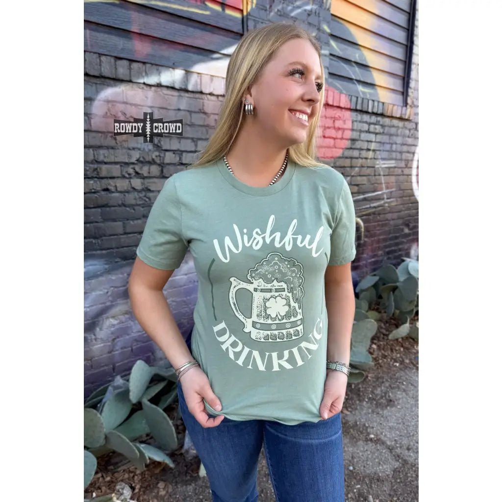 Celebrate in style with the Wishful Drinking T-Shirt! A soft lightweight green tee. Plus it’s available sizes S-3XL!