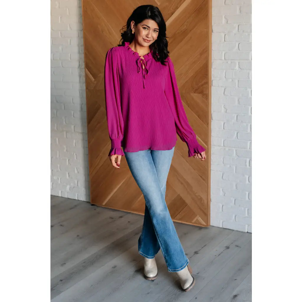 Yes Indeed Ruffle V Neck Blouse