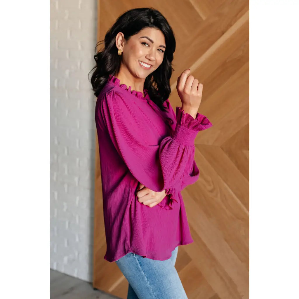 Yes Indeed Ruffle V Neck Blouse