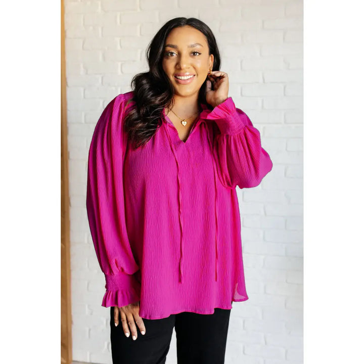 Yes Indeed Ruffle V-Neck Blouse - Blouses