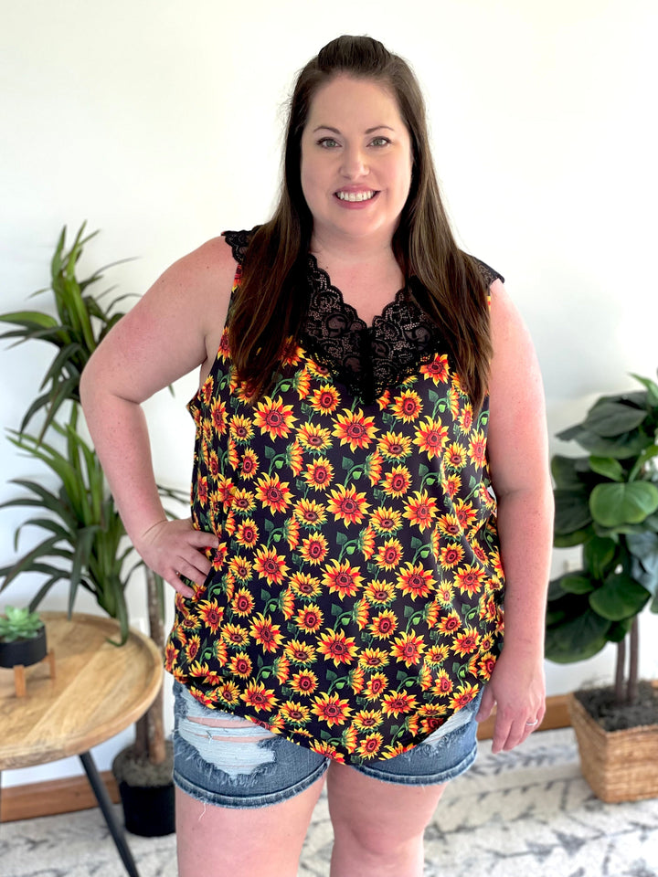 Seeking Sunflowers Lace Tank Top Sweet Roo Bou LLC