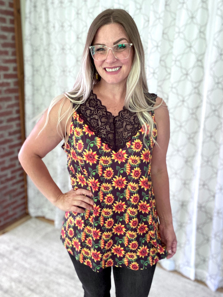 Seeking Sunflowers Lace Tank Top Sweet Roo Bou LLC