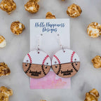 Acrylic & wood baseball mom circle duo dangle earrings. 1.5 inch length. Great for sensitive ears! Material: Specialty