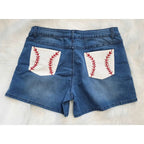 These baseball pocket jean shorts are the PERFECT mid-rise midi-length for mom of a little leaguer and to wear big