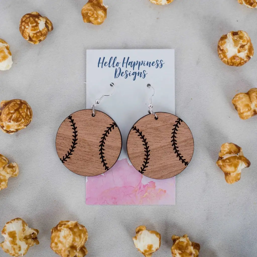 Baseball/softball wood dangle earrings. 1.5 inch length. Great for sensitive ears! Material: SapeleFindings: Silver