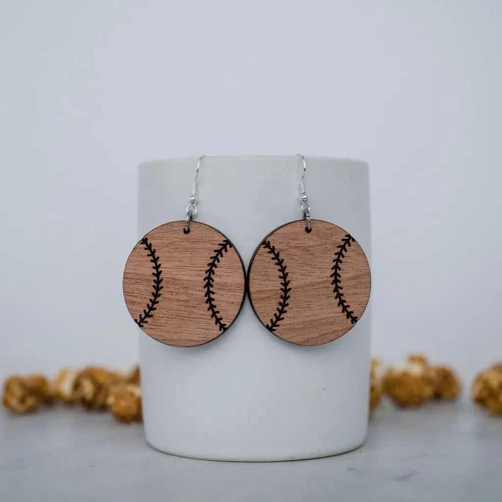Baseball/softball wood dangle earrings. 1.5 inch length. Great for sensitive ears! Material: SapeleFindings: Silver