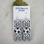 Black & white soccer mom dangle earrings. 2.5 inch length. Great for sensitive ears! Material: Specialty