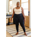 Rock the look in our Hilary Side Fringe Black Skinny Jeggings by Judy Blue! These stretchy denim jeggings feature a mid