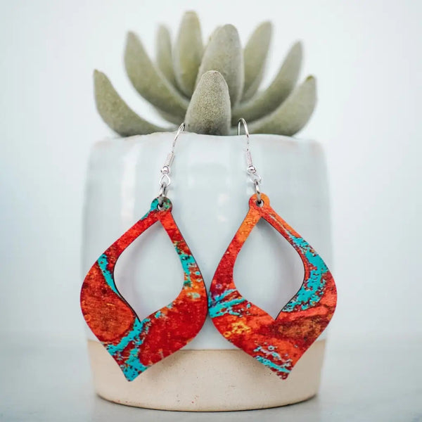 Medium Copper Patina Teardrop Dangles - Earrings