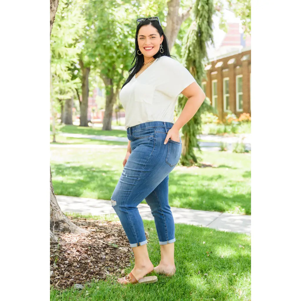 The Nikki Mid-Rise Boyfriend Jeggings have the comfort and style all your other jeans are missing! A super stretchy