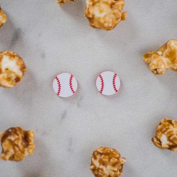 Red & White Baseball Acrylic Studs - Earrings