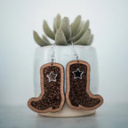 2 inch length Features 3 dimensional star detail Great for sensitive ears Material: Sapele Glitter Acrylic or Patterned