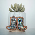 2 inch length Features 3 dimensional star detail Great for sensitive ears Material: Sapele Glitter Acrylic or Patterned