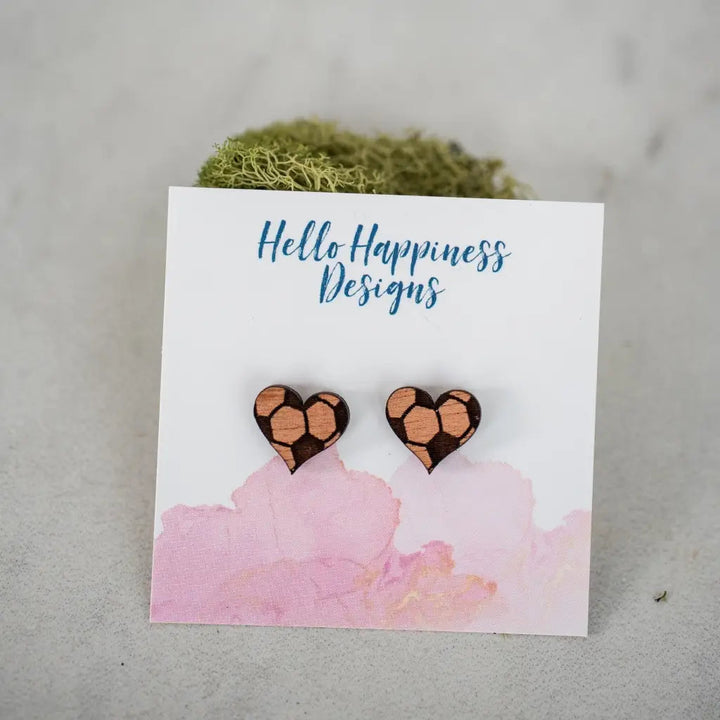 Soccer Heart Wood Studs - Earrings