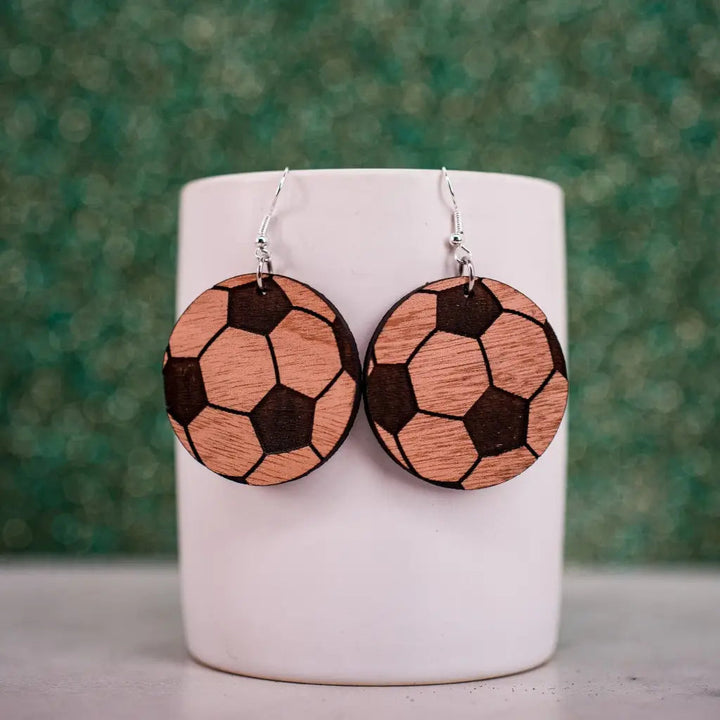 Soccer Wood Dangles - Earrings