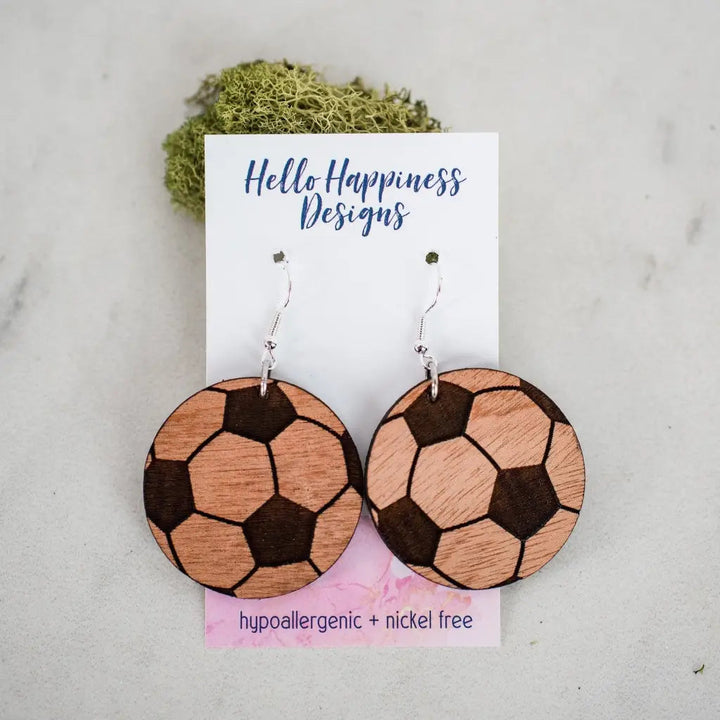 Soccer Wood Dangles - Earrings