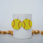 Yellow and red softball acrylic dangle earrings. 1.5 inch length. Great for sensitive ears! Material: Specialty