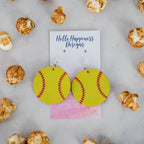 Yellow and red softball acrylic dangle earrings. 1.5 inch length. Great for sensitive ears! Material: Specialty