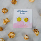 Hand drawn laser cut and engraved yellow red baseball acrylic studs. Great for sensitive ears! 14mm Material: